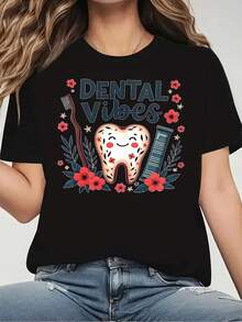 Women Women's Printed T-Shirt, Comfortable And Fashionable Top, Perfect For Travel And Fitness, With A Round Neckline And A Loose Fit. Perfect For Halloween, Thanksgiving, Christmas, Or Birthday Gifts