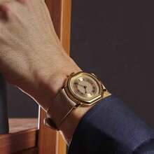 1pc CILOA Men's High-End Business Waterproof Quartz Watch, Casual Everyday Wear - Gold - View 5