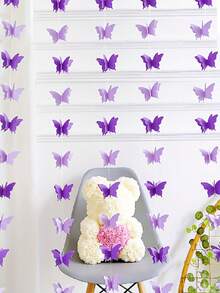 2m 18pcs 3D Paper Butterfly Flower DIY Banner Decoration Butterfly String Flower Colorful Flag, Suitable For Wedding, Valentine's Day And Birthday Party Theme Decoration Holiday Banners, Outdoor Garden Hanging Decorations, Curtain Hanging Pendants, Home Room Decoration