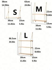 1 pezzo Mensola decorativa da parete appesa con corda, mensola galleggiante senza bisogno di trapano, scaffale in legno con corda divisoria, mensola decorativa da parete, scaffale per il soggiorno