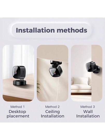 Mini WiFi Camera Motion Detection, Night Vision, 360° Rotation, Portable Indoor Monitor Baby, Pets, Door, Car view 7