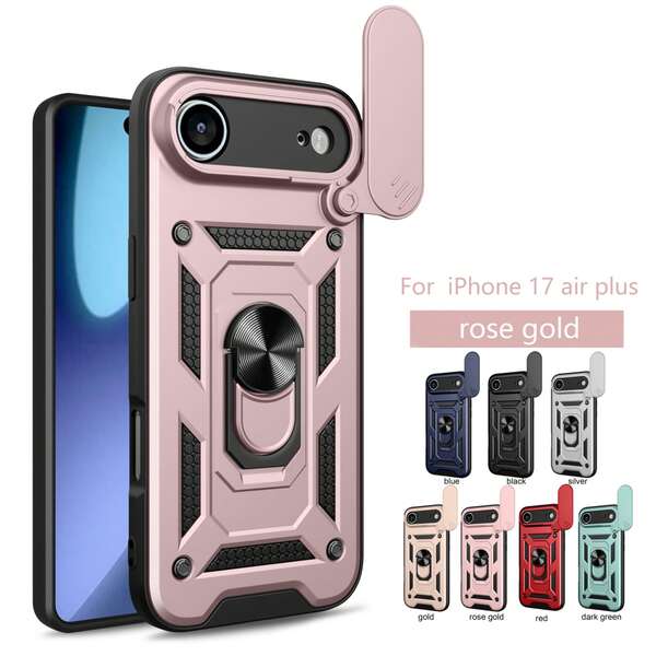 غطاء حماية كامل متوافق مع هاتف آيفون 17 إير، حلقة مغناطيسية قابلة للتدوير، حامل، مقاوم للصدمات، مصنوع من مزيج من مادة TPU الناعمة وPC الصلبة، يمنع الصدمات والخدوش والسقوط وغيرها من الاصطدامات، شعور مريح باليد. ⚠️ ملاحظة: بسبب الحلقة المعدنية الموجودة في الخلف، لن يعمل الغطاء مع وظيفة الشحن اللاسلكي.