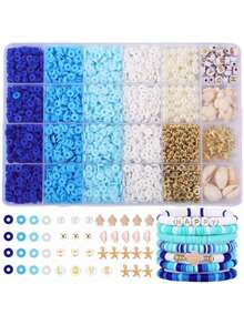 1 caixa com 24/18/15 compartimentos, contas de argila, pulseiras de casais da amizade, kit para fazer joias, pérola falsa, pingente de carta de amor em formato de coração e rosa de argila de polímero, carta de tartaruga marinha, concha de estrela do mar, estilo oceano, adequado como presente decorativo fofo para festa de fim de ano