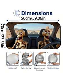 Foldable Car Windshield Sun Shade, Funny Cartoon Stylish Windshield Sun Visor Protector, Fits Most Sedans, SUVs, Trucks, Pickups, Protects Your Vehicle From UV Damage - Đầu lâu buồn cười - Xem 3