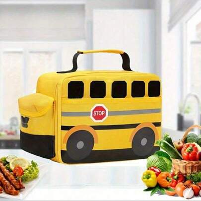 1 pieza Bolsa de almuerzo con forma de autobús escolar amarillo para niños y niñas de vuelta al colegio, bolsa térmica reutilizable, bolsa refrigeradora para mujeres para el trabajo, viajes y picnics