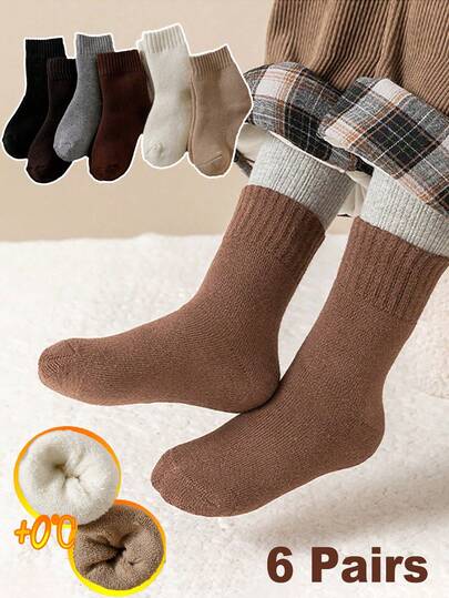 6双婴儿童纯色加厚地板袜冬季袜子保暖中筒袜多种颜色适合秋冬