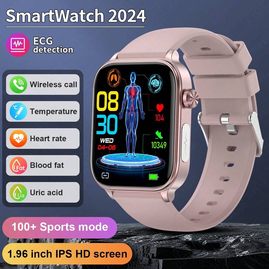 LIGE 新款智能手表，血压、心率、血氧测试、IP68 防水、100+ 运动模式、运动追踪、语音助手多功能健康功能手表 - 黑色 - 查看 1