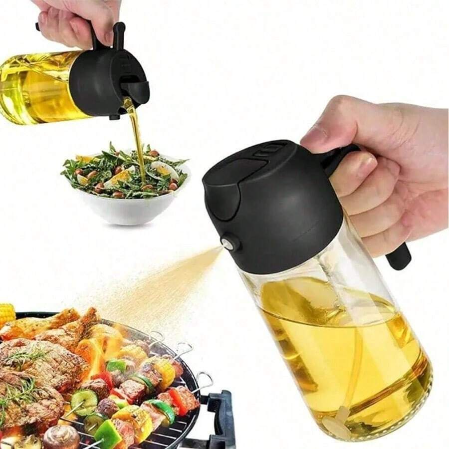 1 件二合一 470ml 塑料喷雾油瓶、喷雾油分配器、油罐、调味瓶、烧烤厨房、烘焙、野餐厨房用具/橄榄油分配器和油喷雾器，适用于烹饪、厨房、沙拉、烧烤、厨房配件、户外烧烤用品、派对、圣诞用品