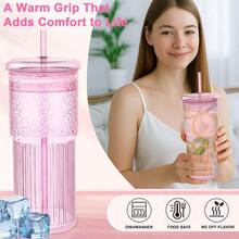 Glass Cups With Lids And Glass Straws High Borosilicate 20OZ Tumblers 2Pcs For Coffee Tea Juice Smoothies Hot/Cold Drinks At Home Office - 4 件玻璃-粉紅色 - 查看 2