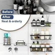 Bathroom Accessories 5-Pack Rust-Proof And Waterproof Shower Rack, No Drilling Required, Stick-On Storage Rack With Toothbrush And Soap Holder, Large-Capacity Storage Rack