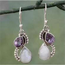 Double Water Drop Purple And White Earrings, Curved Bead Edge Design, Romantic And Elegant Style, Suitable For Valentine's Day And Dinner Parties, Showing Soft Contour And Detail Decoration - 預設 - 查看 8