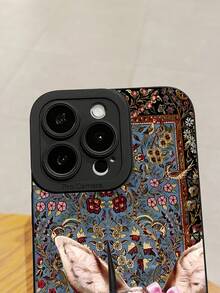 1pc Deer Print Lanyard Phone Case, Vintage Style Black Deer & Floral Pattern Printed Phone Protective Case + 1pc Black Phone Lanyard + 1pc Transparent Phone Pad, Suitable For Those Who Love Animal Elements And Unique Artistic Atmosphere, Suitable For Outdoor Travel And Running To Wear Safely Without Dropping The Phone Case, Fashionable Retro Matte Anti-Fall Full-Edged Protective Camera TPU Soft Phone Case