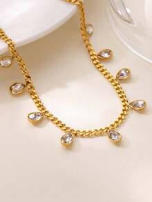 1 Peça Colar de Borla com Zircônia em Gota de Água Luxuoso para Mulheres e Meninas, Colar Gargantilha Feminino com Pingente em Forma de Lágrima, Borboleta e Coração, Banhado a Ouro 18k, Aço Inoxidável, Presente de Joias - 1 - Visão 3