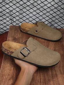 Men's Slip-On Mule Sandals, Soft Wood Casual Slippers, Backless Slides, Suitable For Summer And Autumn/Winter, Large Size, Office & Leisure