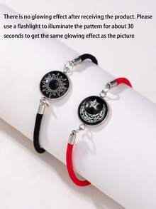 1 Pair Of European And American Fashion Sun Moon Stainless Steel Time Gemstone Youth Friend Bracelet Woven Hand Rope Night Light Bracelet