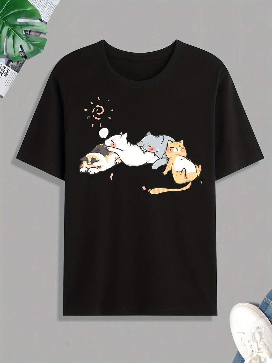 Moda Masculina Casual Impresa de Manga Corta - Negro - Ver 1