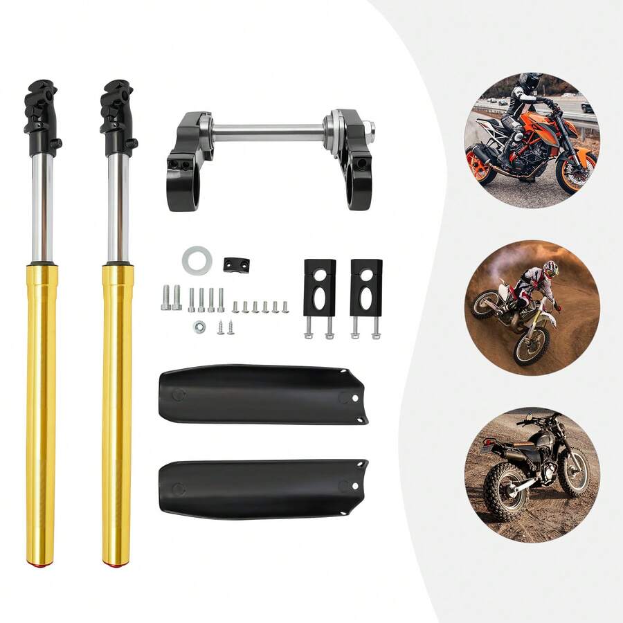 29" Length Bicycle Triple Tree Clamp Front Forks Shock 45/48 Mm,Aluminum Alloy - Gold and Black - View 1