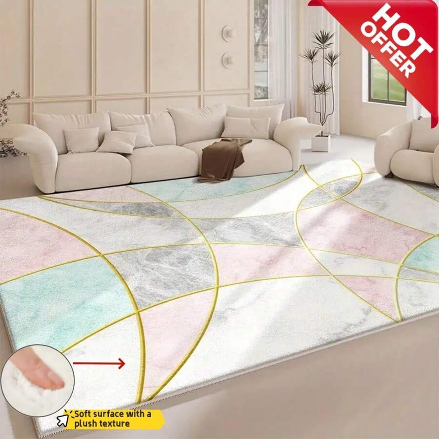 Esta alfombra de gran tamaño recién actualizada pesa 950g/㎡, con una textura de terciopelo gruesa para una sensación talla grande cómoda. Es resistente a la decoloración y al desgaste, con partículas de fricción ampliadas en la parte posterior que mejoran el agarre, lo que le permite fijarse firmemente en el suelo. Esta lujosa alfombra de alta calidad es imprescindible para la decoración del hogar. - Multicolor - Ver 1