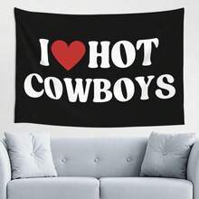 1pc "I Love Hot Cowboys" Tapestry - Funny Western Rodeo Wall Art, Black With Red Heart Design, Polyester Home Decor For Living Room Or Bedroom - 樣式1 - 查看 1