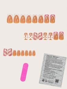 24pcs Instantly Upgrade Your Look With Medium Square Fake Nails Pink 3D Bow And Glitter Design French White Line And Edge Design 1pc Nail File & 1Nail Glue Sticker Kit Nails For Girl Mother Women Gift Whitening Nail Art Set With Detachable Fake Nails For Festival, Party, Date And Daily Wear