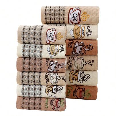 6pcs Waffle Embroidered Coffee Series Towels, Tea Towels, Home & Kitchen Cleaning Cloths