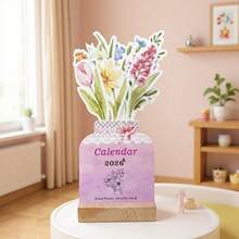 2026 Flowers Desk Calendar Mini Calendar Standing Desk Calendar Vase-Like Desktop Monthly Planner For Home School Office - Multicolor - View 10