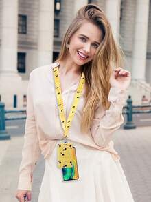 1pc Cute Bee Teacher Neck Lanyard With ID Badge Card Holder,Metal Keyring,Cell Phone Rope,Yellow Polyester Cell Phone Lanyard Necklace For ID Badge Card Holder,Keys,Keychain,Great Gift For Women,Teachers,Students,Staff