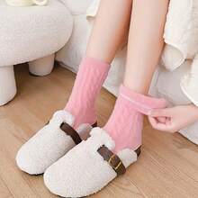 1/3/5 PairsWomen's Plush Cable- Short Socks - Ultra-Soft Thick Thermal Winter Socks For Home, Lounge & Sleepwear, Cozy Pastel Colors , Hand Wash Only, Indoor Warmth Comfort, Simple Solid Pattern, Soft Texture - Multicolor - View 8