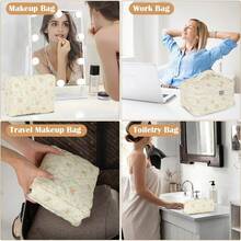 Set de Bolsas de Cosméticos de Viaje para Mujeres, Set de Bolsas de Aseo de Algodón, Bolsa de Aseo Acolchada para Mujeres con Patrón Floral, Paquete de 3, Cereza Blanca - Amarillo-naranja - Ver 5