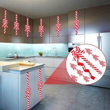 6pcs Christmas Cabinet Door Bows Set Large Striped Print Satin Ribbon Bows For Home Kitchen Furniture Decor - Red - View 2
