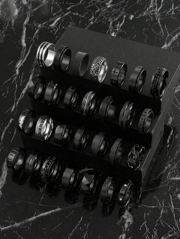 Set de 3/6/9/12/15/20 de inele la modă din oțel inoxidabil, stil închis, pentru bărbați, include monedă de cupru, liliac, cifră romană, notă muzicală, stea și lună, elemente răsucite, potrivite pentru purtare zilnică, festivaluri, logodnă, nuntă, Halloween, stiluri și dimensiuni aleatorii