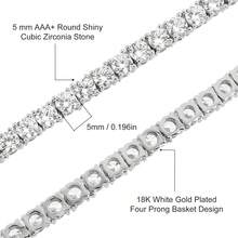 MDFUN Corrente de Tênis com Zircônia Cúbica Simulada Cortada Redonda de 5,0 mm, Banhada a Ouro Branco/Amarelo 18K, Unissex