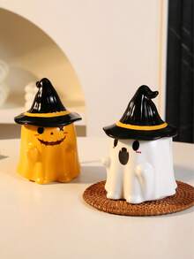 1pc Ceramic Ghost Mug, Cute Ceramic Coffee Cup With Lid, Hand-Painted High-Quality Ceramic Cup, Suitable For Halloween Decoration, Party Dining Tableware, Gift, Holiday