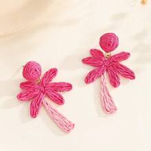 1 Pair Handmade Woven Raffia Coconut Tree Earrings, Boho Tropical Palm Leaf Earrings, Suitable For Women's Daily, Holiday, Party Wear