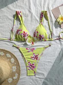 Bộ bikini nữ phong cách Boho dễ thương, áo quây hở lưng với họa tiết hoa và dây buộc phía sau, quần lọt khe buộc dây bên hông, chất liệu co giãn tốt. - Nhiều màu - Xem 3