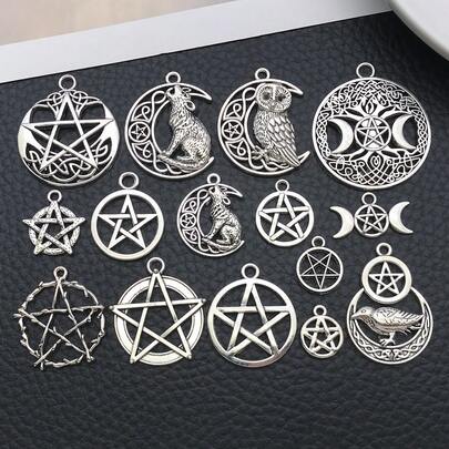 15pcs Silver SAntique Silver Pentagram Charm Hollow Vintage Pendant For DIY Bracelet Necklace Earrings Jewelry Making Craft Accessories