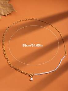 1 colar longo de corrente de pérolas da moda, colar com fecho de pérolas personalizado estilo vintage