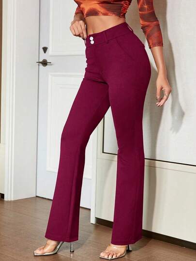 Apperloth A Elegant Solid Zipper Double Button Slant Pocket Back Elastic Waist Wide Leg Slim Fit Work Pants For Women Dress Pants Trousers Christmas Halloween Thanksgiving Outfit