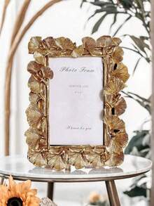 1 pieza Marco de fotos con decoración de encaje con hoja de ginkgo estilo europeo vintage en color dorado, para uso horizontal y vertical, con forro de papel interior aleatorio, para exhibición de fotos y decoración del hogar - Dorado - Ver 6