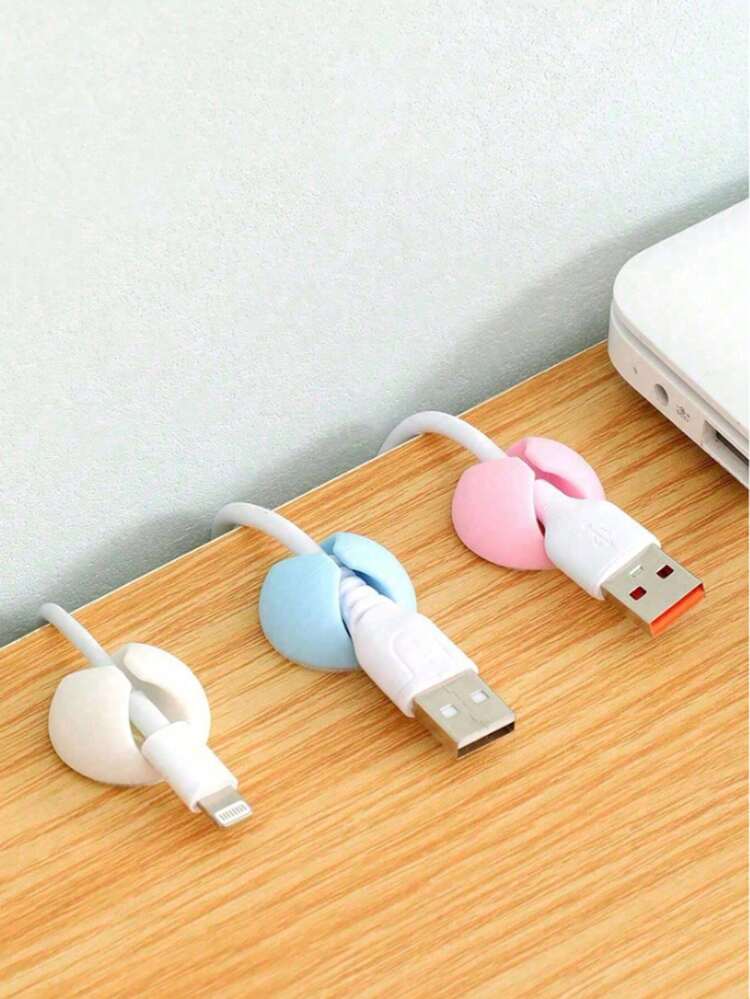 1/5pcs Solid Color Cable Organizer, Adhesive Wire Holder, Multipurpose Office Cable Clips, Desktop Wire Organizer, Earphone/Charging Cable Management, Bedside Wire Holder, Suitable For Back To School - Multicolor - View 2
