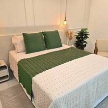 Peseira Manta Tricot Sofá Cama Casal Queen King Aconchego Home Decor - SOMENTE A PESEIRA - Verde Oliva - Visão 5