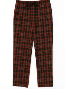 Plaid Flannel Mixed Pants - 酒紅色 - 查看 4