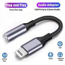 Lightning 至 3.5 毫米耳机适配器，3.5 毫米插孔适配器兼容 14 13 12 11 Pro Max XS XR X，3.5 毫米 AUX 转换器 - 銀色 - 查看 1