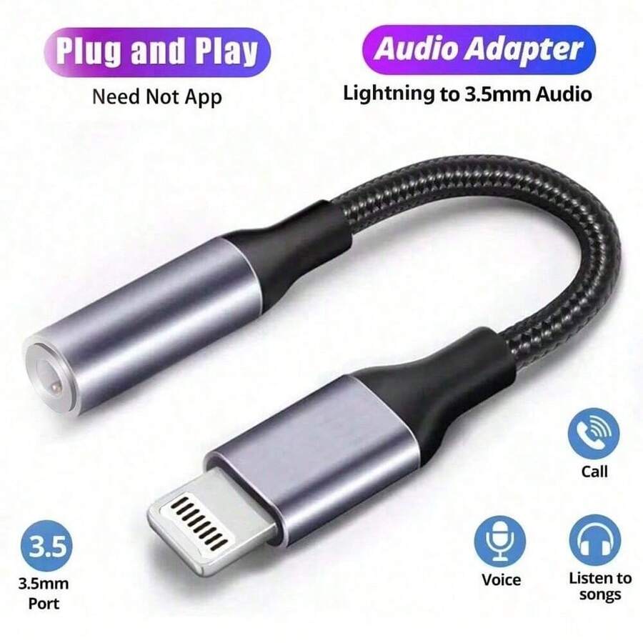 Lightning 至 3.5 毫米耳机适配器，3.5 毫米插孔适配器兼容 14 13 12 11 Pro Max XS XR X，3.5 毫米 AUX 转换器 - 銀色 - 查看 1