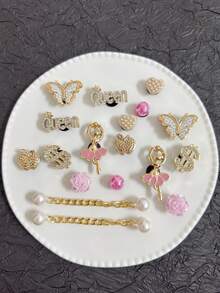 18pcs Elegant Faux Pearl, Bow & Glitter Bear Shoe Clips, ABS Glitter Pink Bow DIY Decorations, Versatile Accessories For Women's Sandals, Slippers, Beach Bags, Great Gift For Mother's Day And Holiday Parties