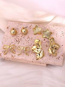 2-10件/套海星、贝壳、蝴蝶结和不对称个性化休闲耳环套装。适合派对、礼物、海滩、生日、休闲日常佩戴 - 金色 - 查看 6