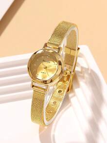 1件装时尚创意百搭小巧个性化女士石英表，圆形简约表盘，合金表带，适合姐妹、情侣、日常佩戴和节日礼物