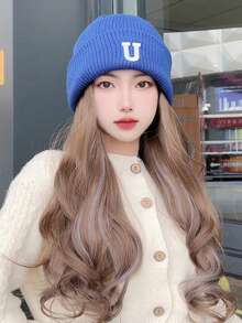 棕色金色挑染合成假发，适合女士日常派对使用，长波浪卷发自然假发，带刘海，耐热假发 - 彩色 - 查看 4