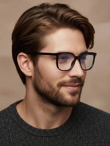 1 pieza Gafas clásicas de moda para hombres sin receta, con marco cuadrado grande y remaches decorativos, que favorecen el rostro, adecuadas para estudiantes, trabajo diario, look sin maquillaje, versátiles