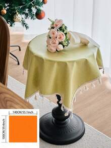 1pc Solid Color Waterproof Oilproof Tablecloth, Rustic American Country Style, Kitchen Decor, Rectangular Table Cover With Tassels, Suitable For Daily Use, Holidays, Sideboard, Desk, Microwave Oven Cover, Banquet, Coffee Table, Home Decor, Autumn Decor, Wedding Decor